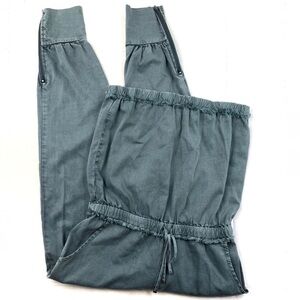 Young Fabulous & Broke Teal Linen Sleeveless Zipper Ankle Jumpsuit Romper
